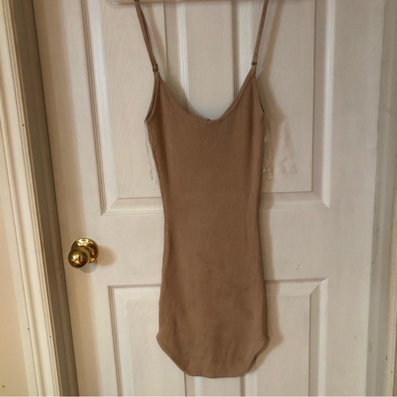 Beige/tan rib knit dress, spaghetti straps, size small by Revamped. - Picture 3 of 4